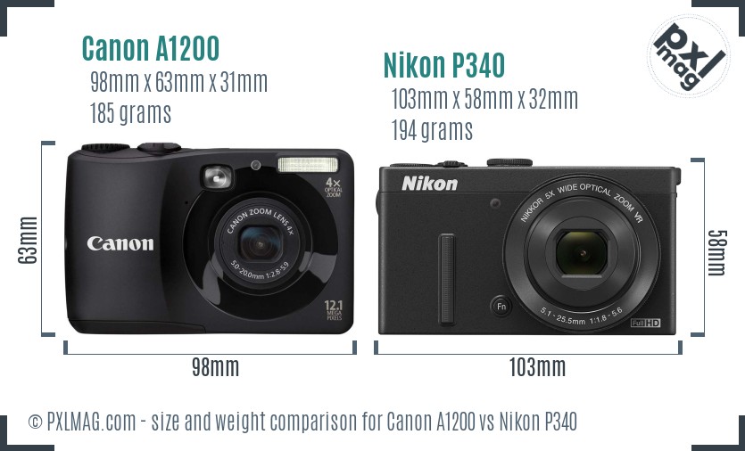 Canon A1200 vs Nikon P340 size comparison Canon A1200 vs Nikon P340 size comparison