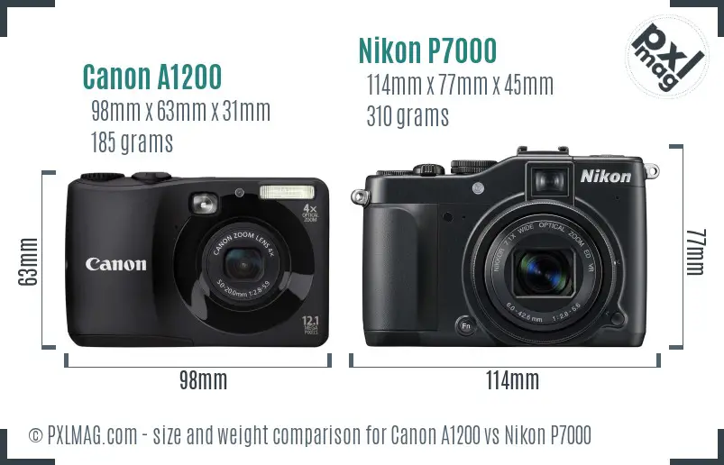 Canon A1200 vs Nikon P7000 size comparison