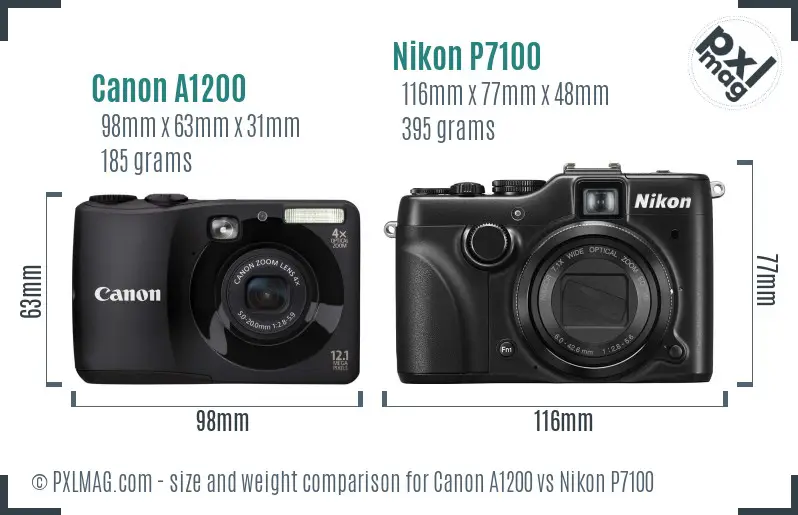 Canon A1200 vs Nikon P7100 size comparison