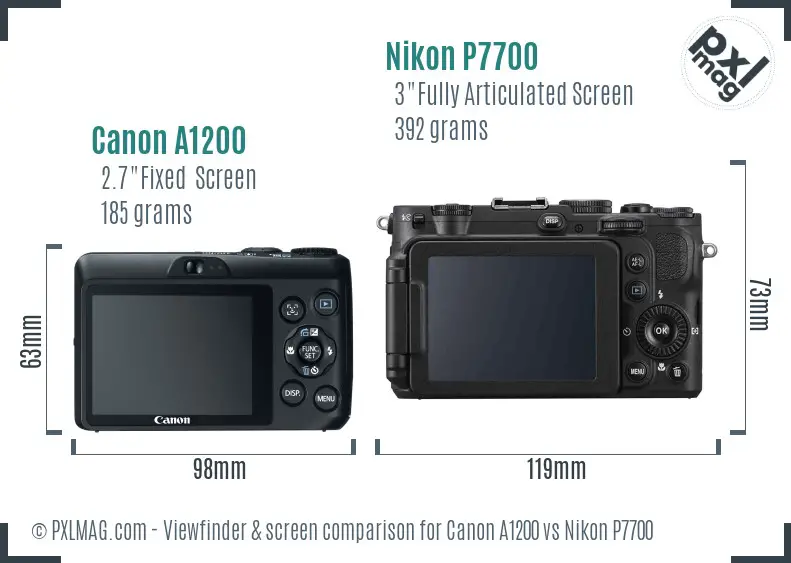 Canon A1200 vs Nikon P7700 Screen and Viewfinder comparison