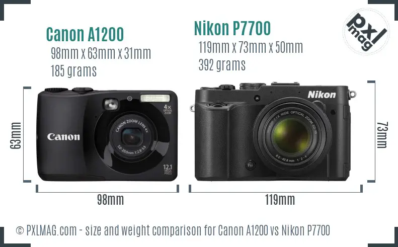 Canon A1200 vs Nikon P7700 size comparison
