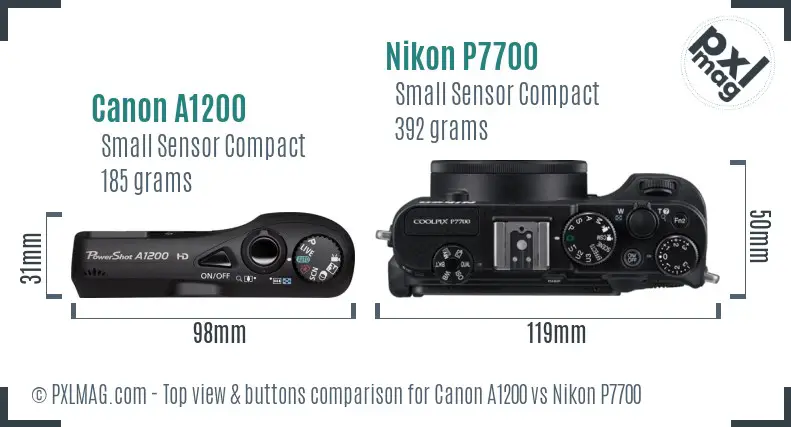 Canon A1200 vs Nikon P7700 top view buttons comparison