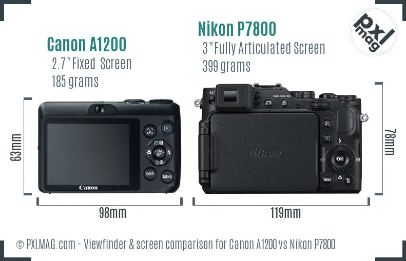 Canon A1200 vs Nikon P7800 Screen and Viewfinder comparison