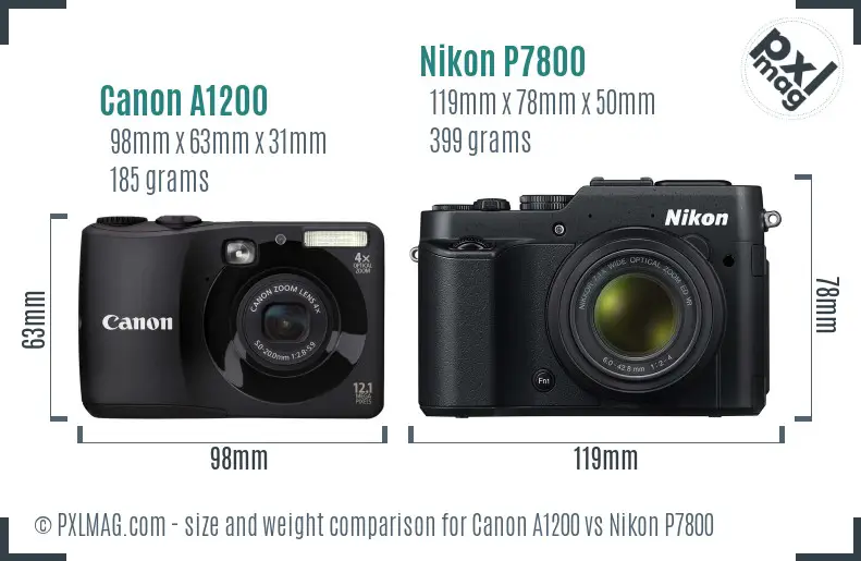 Canon A1200 vs Nikon P7800 size comparison