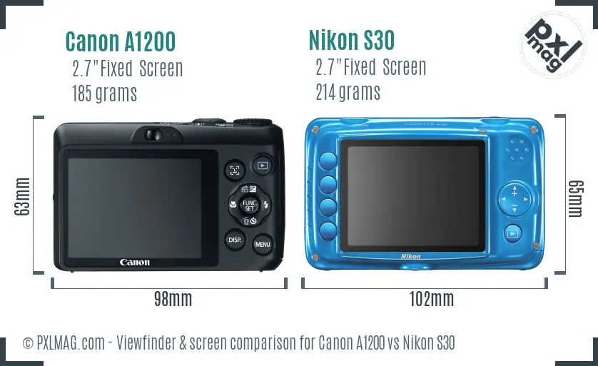 Canon A1200 vs Nikon S30 Screen and Viewfinder comparison