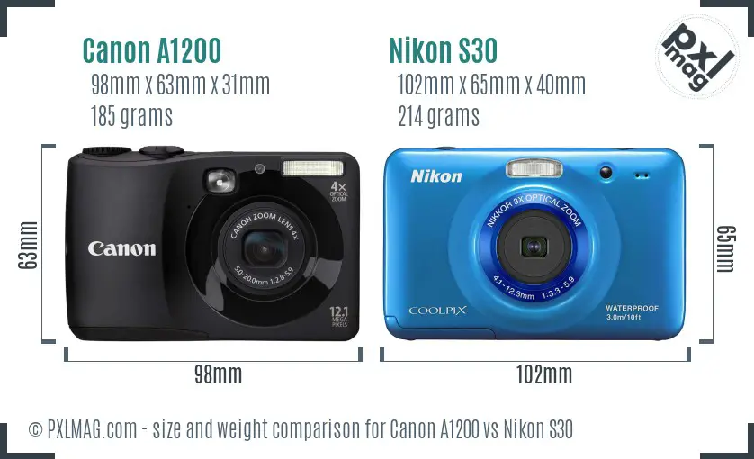 Canon A1200 vs Nikon S30 size comparison