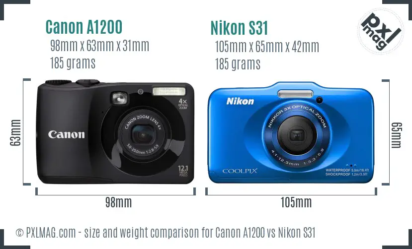 Canon A1200 vs Nikon S31 size comparison Canon A1200 vs Nikon S31 size comparison