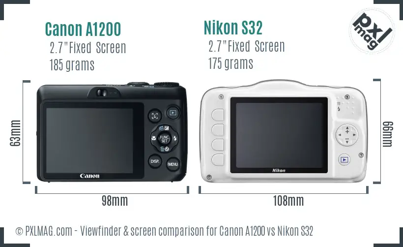 Canon A1200 vs Nikon S32 Screen and Viewfinder comparison