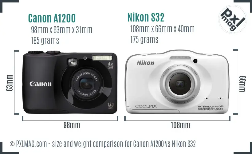 Canon A1200 vs Nikon S32 size comparison