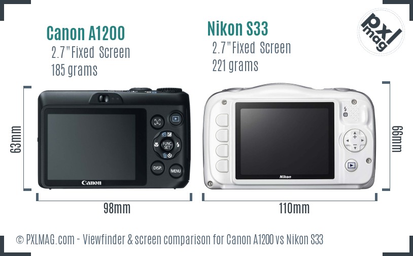Canon A1200 vs Nikon S33 Screen and Viewfinder comparison