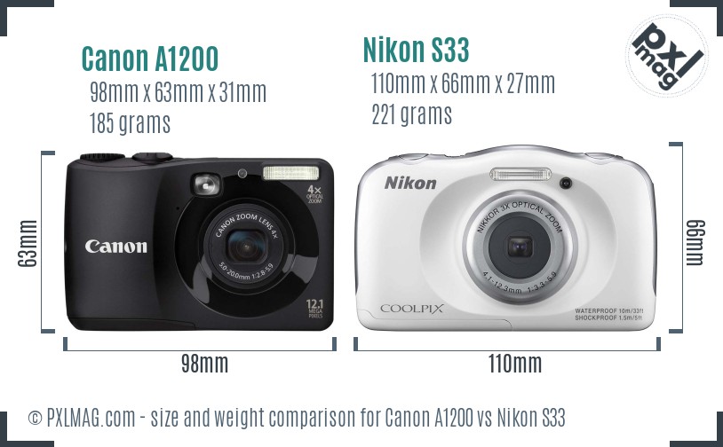 Canon A1200 vs Nikon S33 size comparison