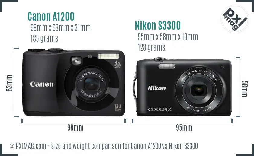 Canon A1200 vs Nikon S3300 size comparison