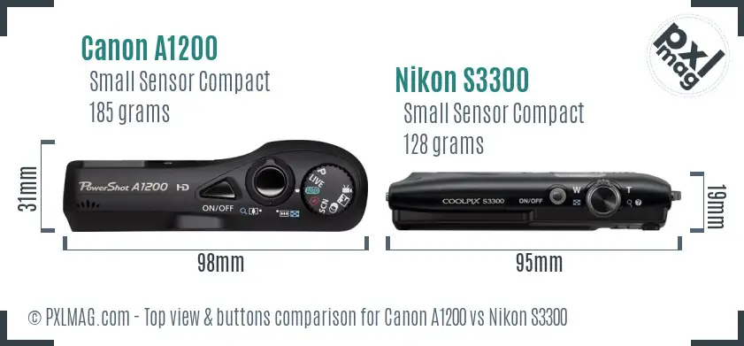 Canon A1200 vs Nikon S3300 top view buttons comparison