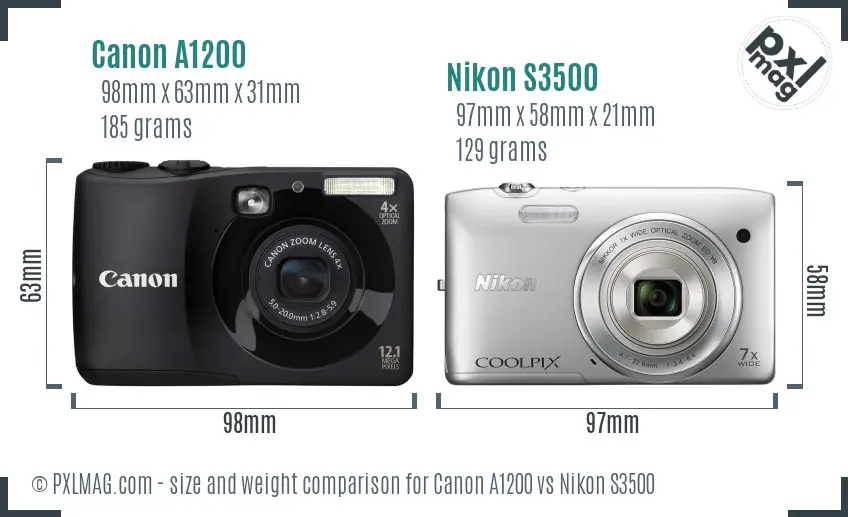 Canon A1200 vs Nikon S3500 size comparison