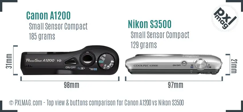Canon A1200 vs Nikon S3500 top view buttons comparison