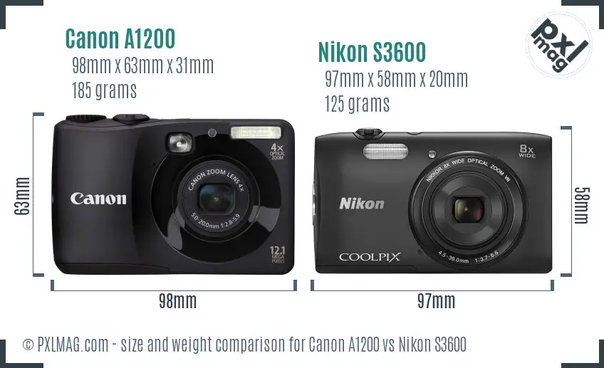 Canon A1200 vs Nikon S3600 size comparison Canon A1200 vs Nikon S3600 size comparison