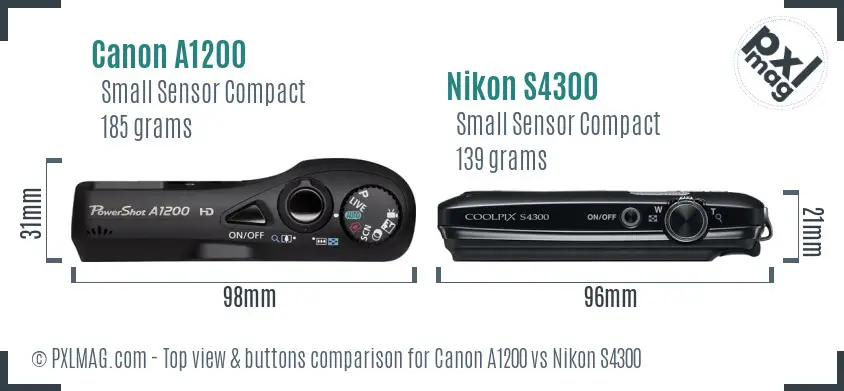 Canon A1200 vs Nikon S4300 top view buttons comparison Canon A1200 vs Nikon S4300 top view buttons comparison