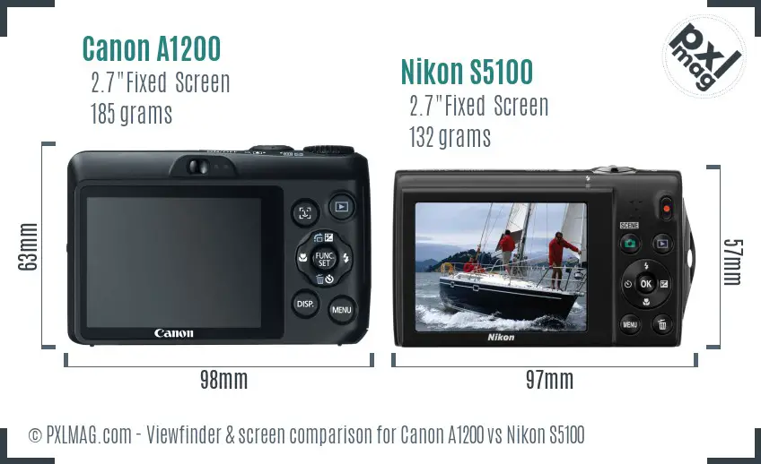 Canon A1200 vs Nikon S5100 Screen and Viewfinder comparison