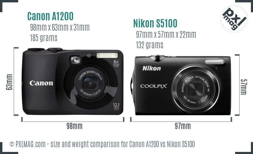 Canon A1200 vs Nikon S5100 size comparison