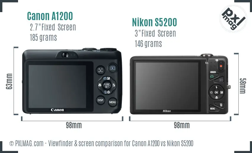 Canon A1200 vs Nikon S5200 Screen and Viewfinder comparison