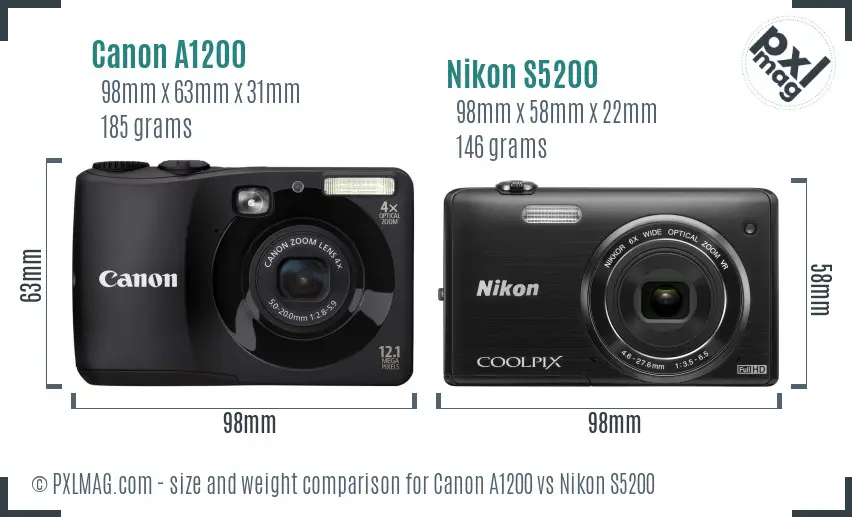 Canon A1200 vs Nikon S5200 size comparison