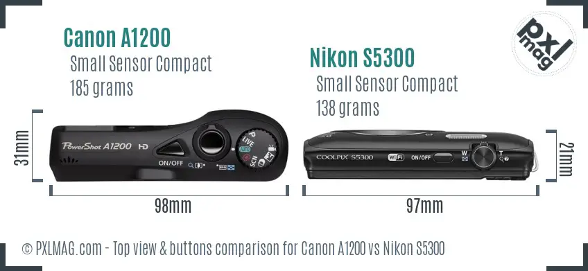 Canon A1200 vs Nikon S5300 top view buttons comparison Canon A1200 vs Nikon S5300 top view buttons comparison