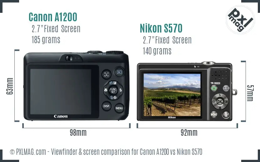 Canon A1200 vs Nikon S570 Screen and Viewfinder comparison