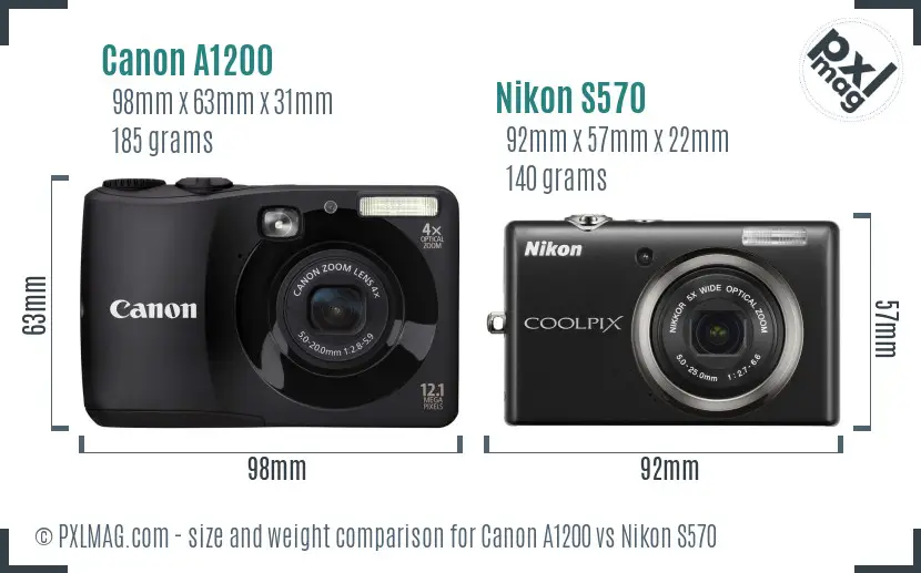 Canon A1200 vs Nikon S570 size comparison