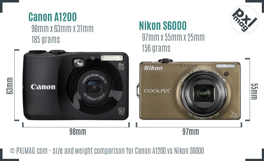 Canon A1200 vs Nikon S6000 size comparison