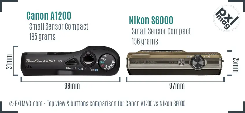 Canon A1200 vs Nikon S6000 top view buttons comparison