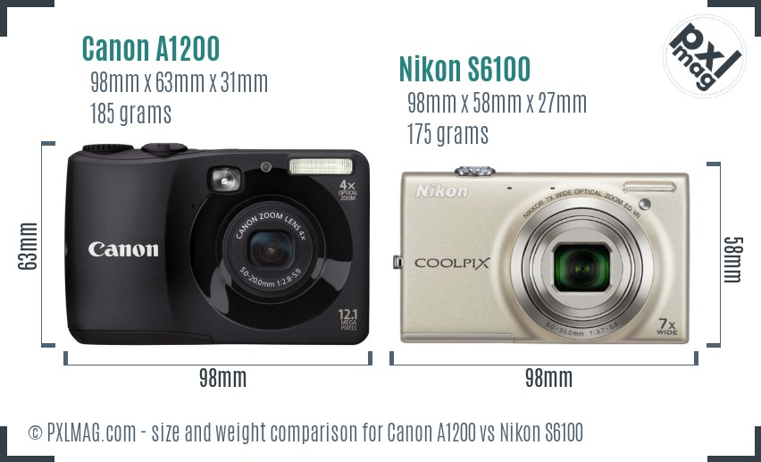 Canon A1200 vs Nikon S6100 size comparison
