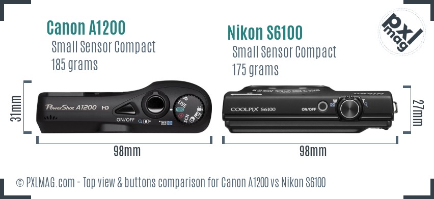 Canon A1200 vs Nikon S6100 top view buttons comparison