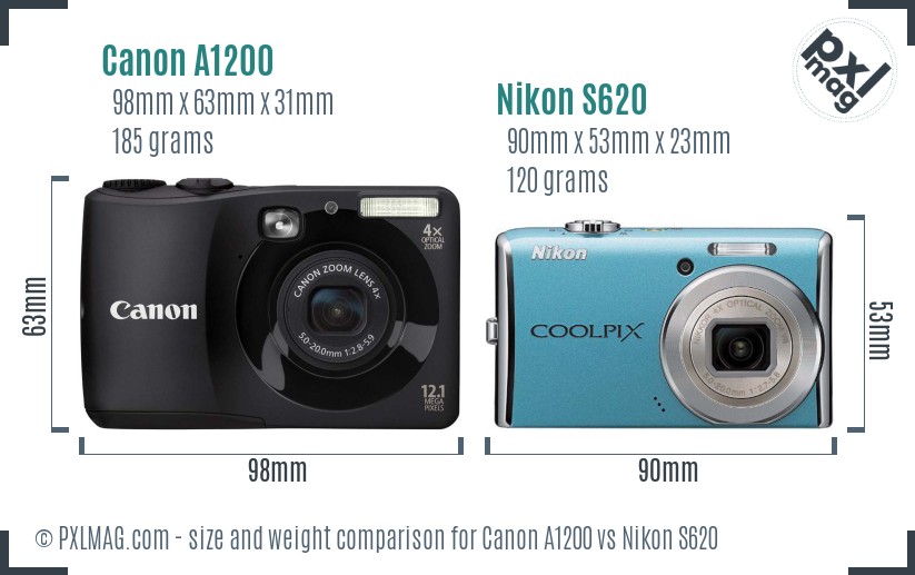 Canon A1200 vs Nikon S620 size comparison