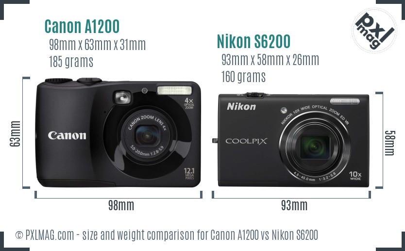 Canon A1200 vs Nikon S6200 size comparison