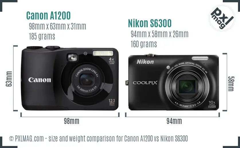 Canon A1200 vs Nikon S6300 size comparison