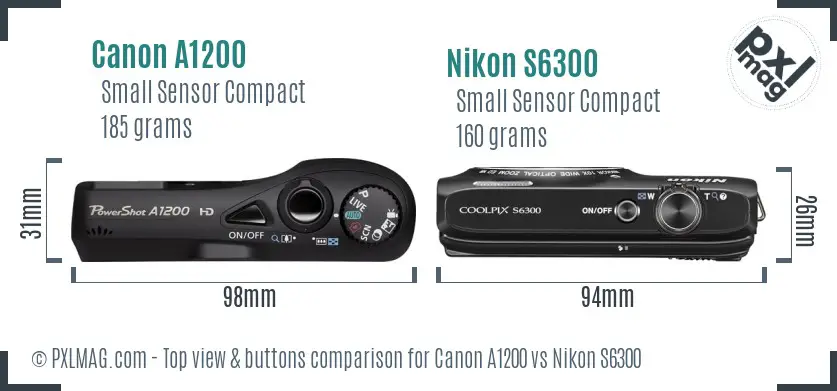 Canon A1200 vs Nikon S6300 top view buttons comparison