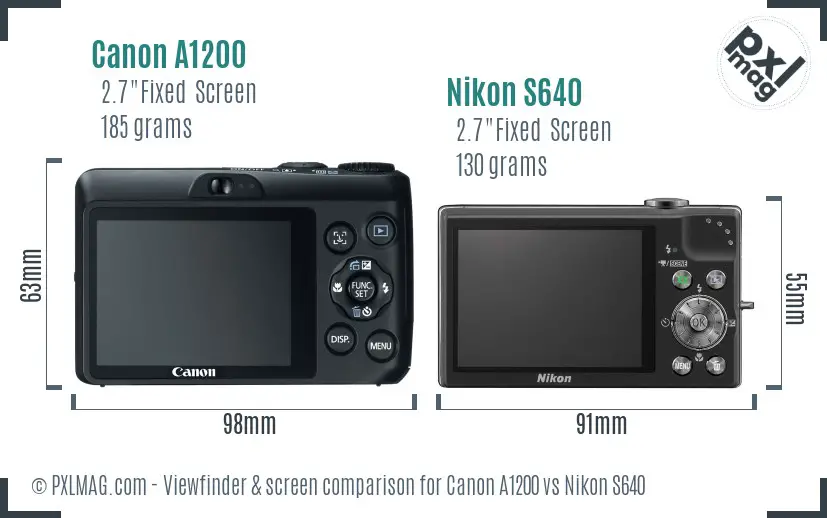 Canon A1200 vs Nikon S640 Screen and Viewfinder comparison