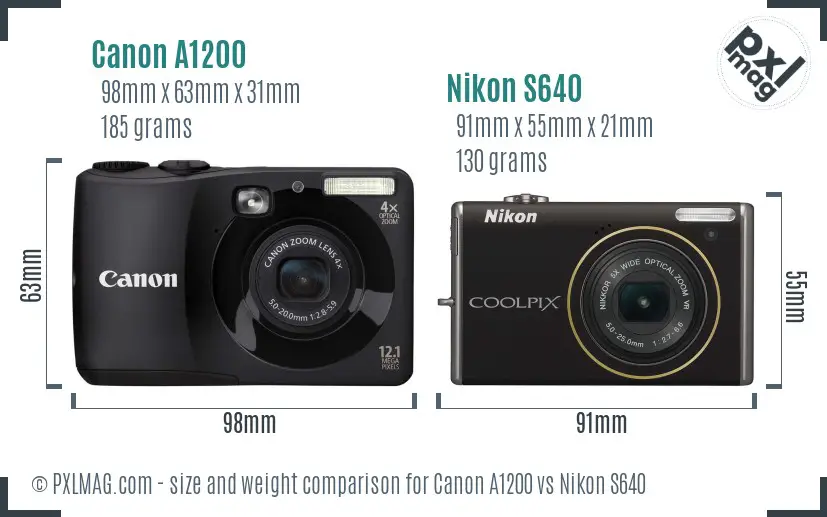 Canon A1200 vs Nikon S640 size comparison