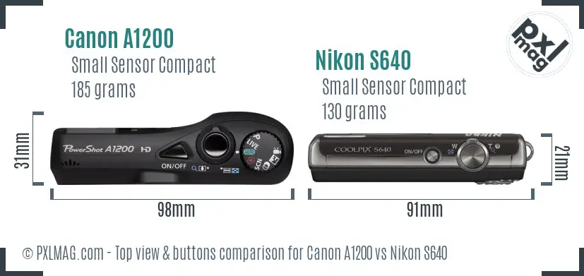 Canon A1200 vs Nikon S640 top view buttons comparison