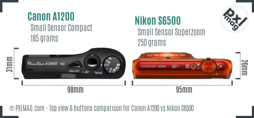 Canon A1200 vs Nikon S6500 top view buttons comparison
