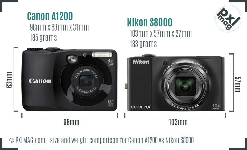 Canon A1200 vs Nikon S8000 size comparison Canon A1200 vs Nikon S8000 size comparison