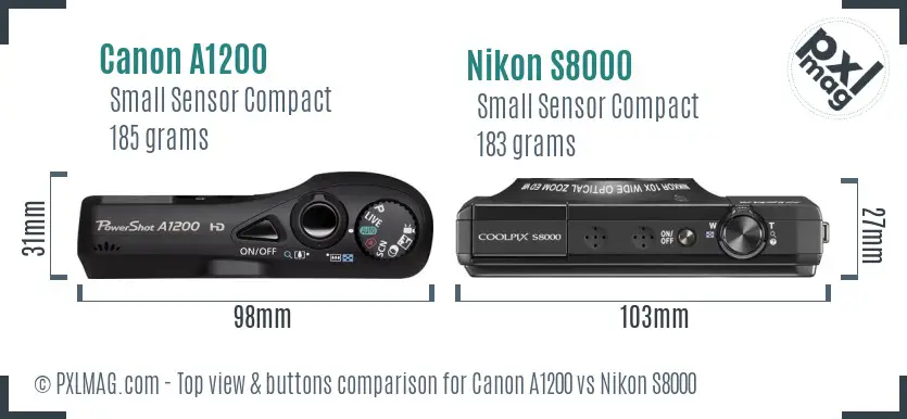 Canon A1200 vs Nikon S8000 top view buttons comparison Canon A1200 vs Nikon S8000 top view buttons comparison