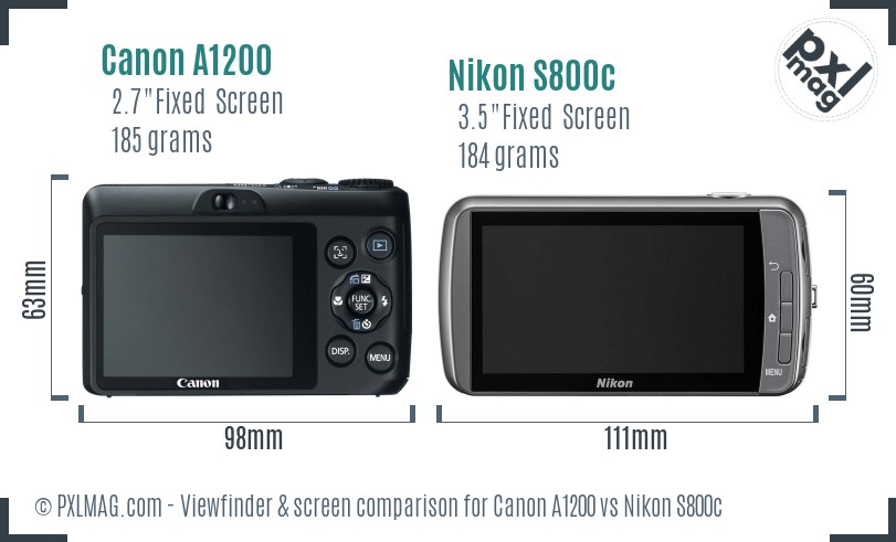 Canon A1200 vs Nikon S800c Screen and Viewfinder comparison
