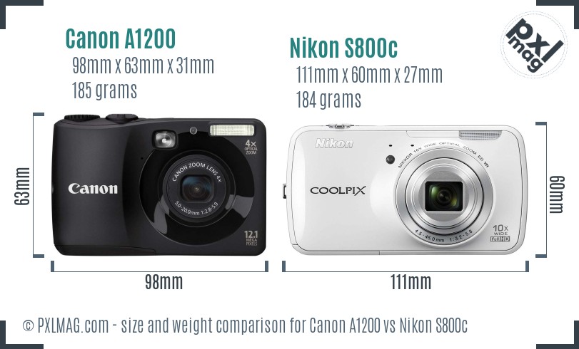 Canon A1200 vs Nikon S800c size comparison