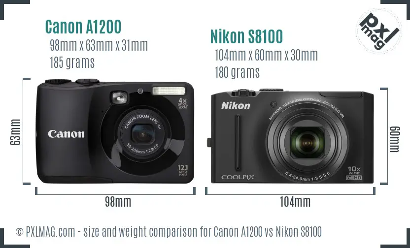 Canon A1200 vs Nikon S8100 size comparison