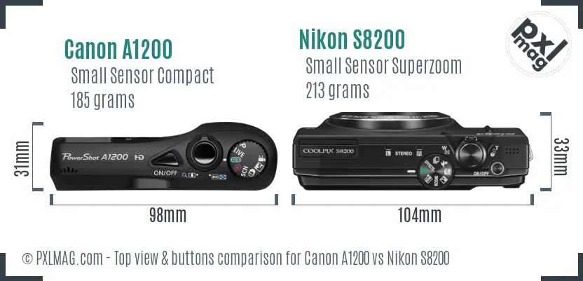 Canon A1200 vs Nikon S8200 top view buttons comparison Canon A1200 vs Nikon S8200 top view buttons comparison