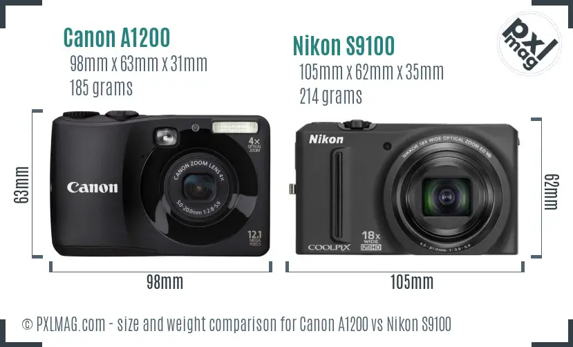 Canon A1200 vs Nikon S9100 size comparison