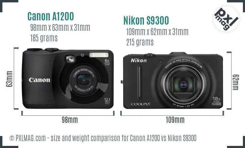 Canon A1200 vs Nikon S9300 size comparison