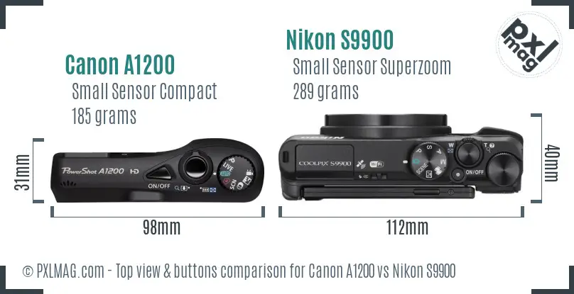 Canon A1200 vs Nikon S9900 top view buttons comparison Canon A1200 vs Nikon S9900 top view buttons comparison