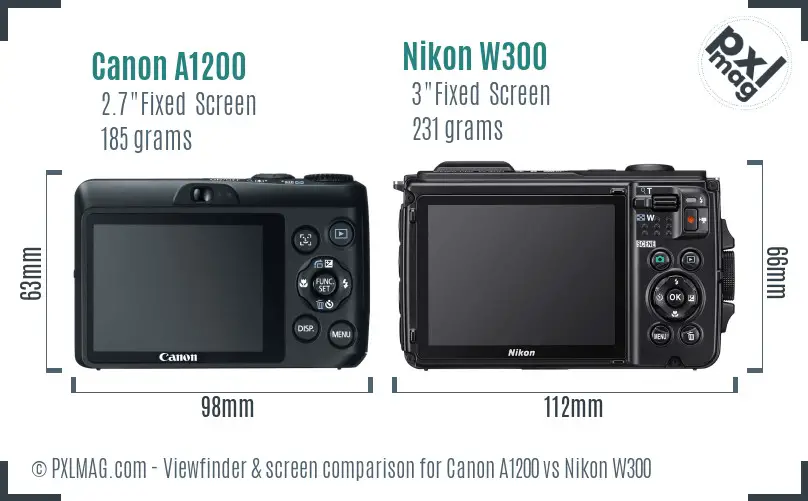 Canon A1200 vs Nikon W300 Screen and Viewfinder comparison